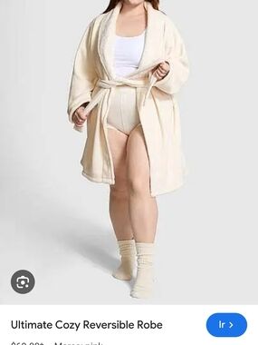 PINK Victoria's Secret Cream Reversible Plush Robe SZ S